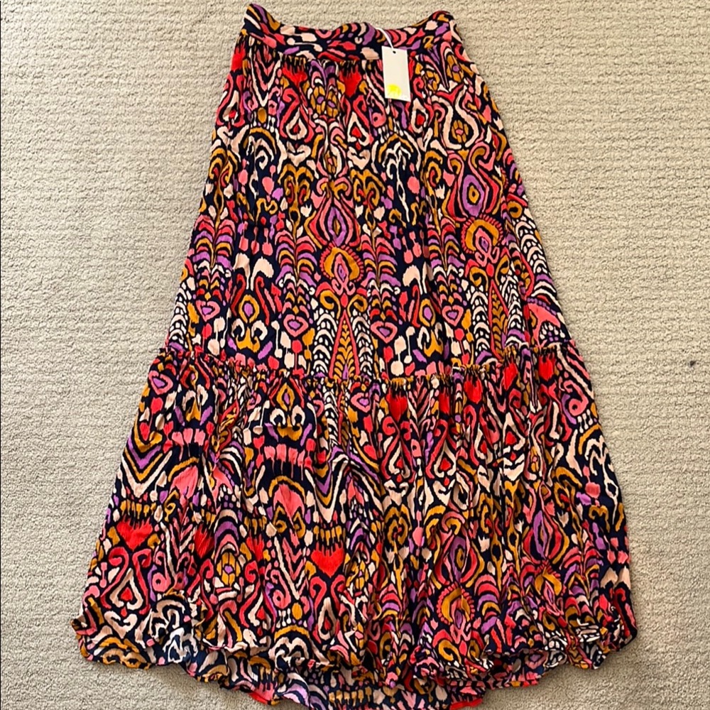 NWT Boden women’s grace crinkle multicolor abstract ikat print maxi skirt 6 6R